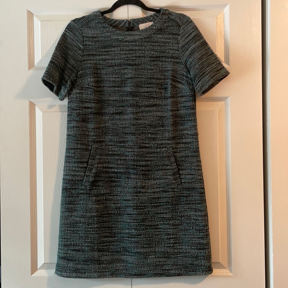 Loft Outlet Shortsleeved Green/Blue tweed dress